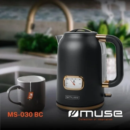 Muse Classic Design Stainless Steel Kettle with Analog Temperature Indicator, 1.7L Capacity – Matte Black
